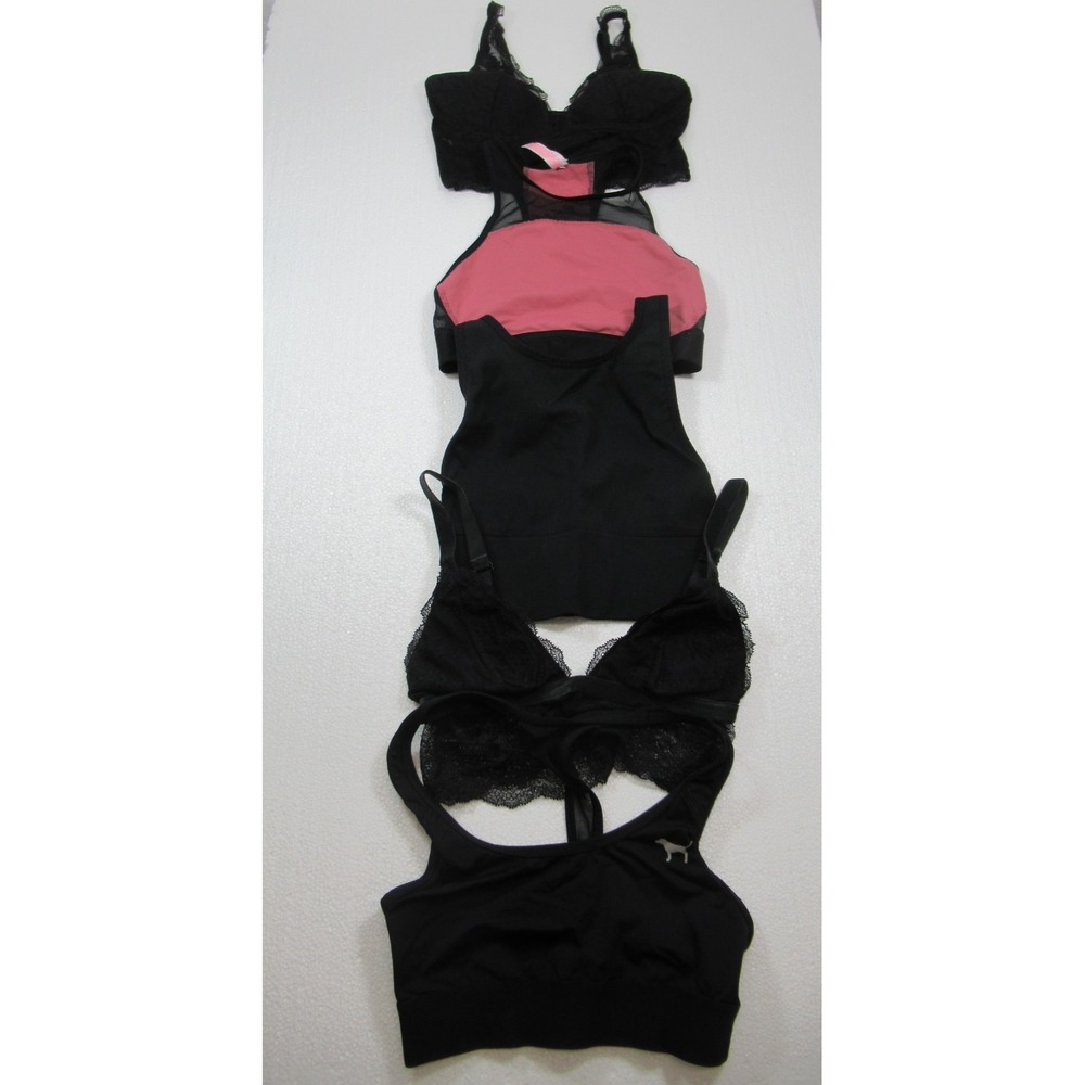 5 Victorias Secret Bras Lot Bundle XS Black Pink Wireless Bralette Sports Halter